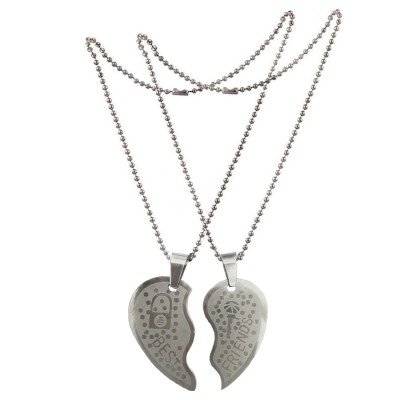 Two Pieces Couple Heart Shape Necklace by Menjewell 